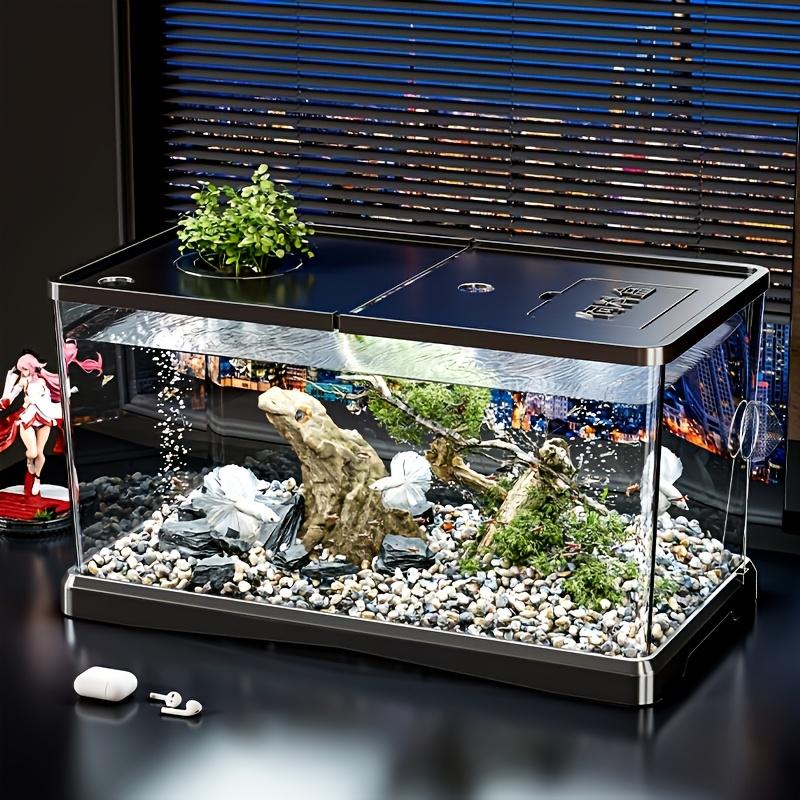 Aquarium starter kit, modern fish tank, transparent rectangular fish tank with lid - high-quality ABS material, medium/small size available. Suitable for freshwater fish, goldfish, and aquatic plants, modern and durable home decoration, easy to clean.