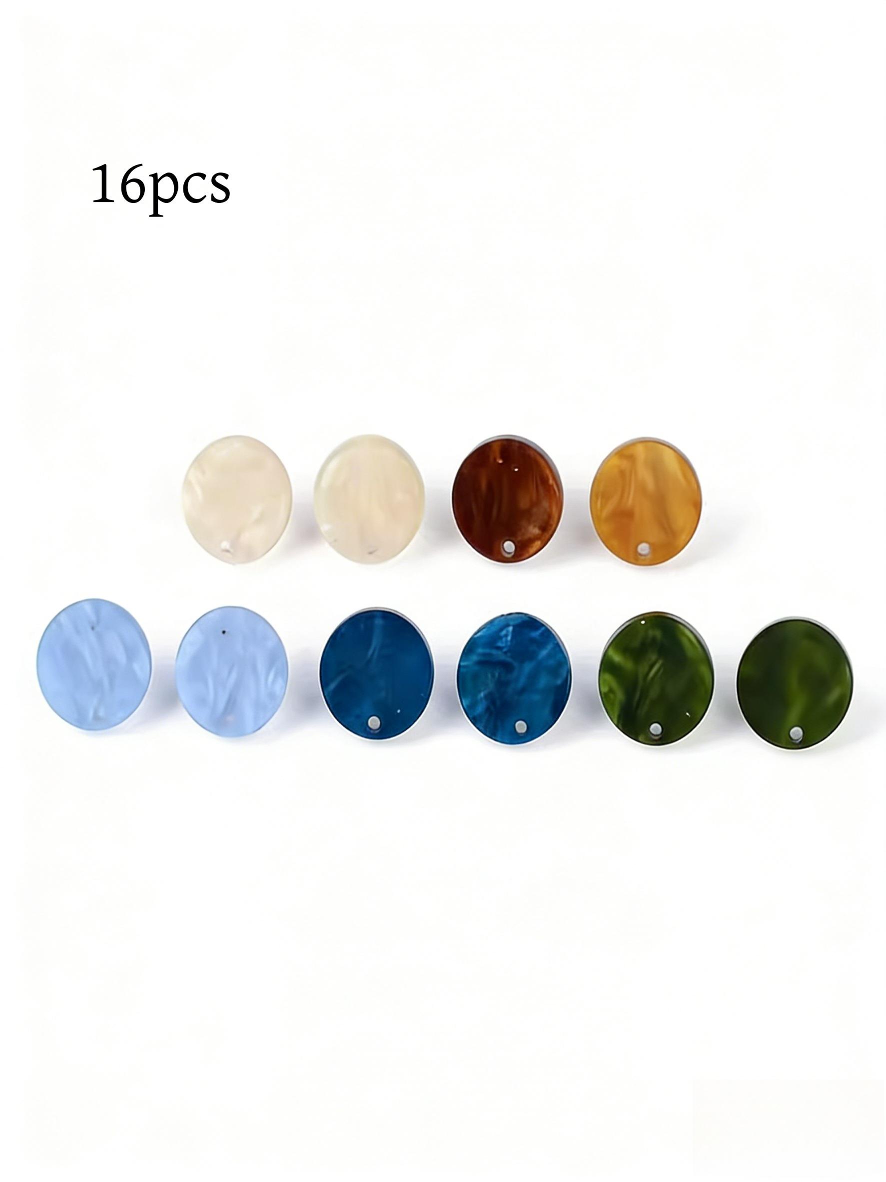 16pcs Luxury Acrylic Earrings DIY Kit, Round Pearl Effect Mixed Colors, Includes Plastic Spiral Caps, Stainless Steel Studs, Perfect Gift