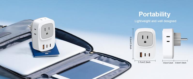 Germany France Power Adapter with 2 USB C, 4 AC Outlets. EU Plug Adapter for US to Europe, Korea, Iceland, Greece, Spain.