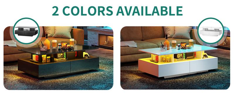 Yitahome LED Coffee Table with Storage, High Glossy LED Coffee Tables for Living Room, Small Center Table with Open Display Shelf&Sliding Drawers Yitahome LED Coffee Table with Storage, High Glossy LED Coffee Tables for Living Room, Small Center Table with Open Display Shelf&Sliding Drawers