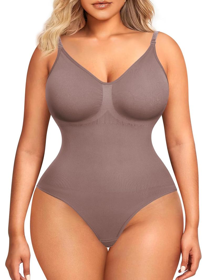 Women's Solid Backless V Neck Shapewear Bodysuit Curve Hugging Compression, Hook Eye Design Basic Minimalist Adjustable Strap Bodysuit, Ladies Shapewear for Daily Wear, Tummy Tuck Garment