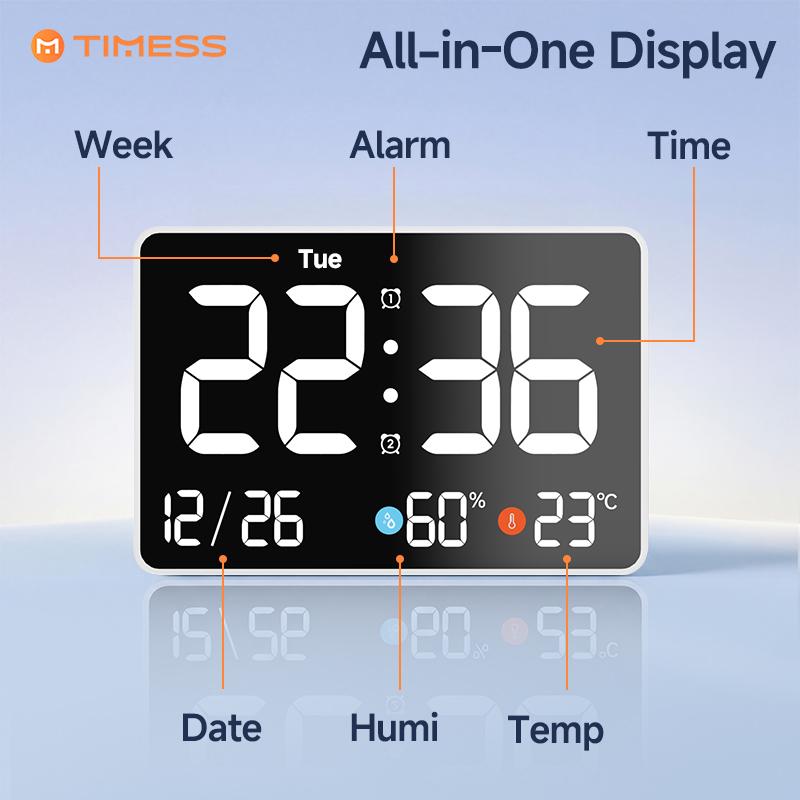 TIMESS New Multifunctional LED Alarm Clock, 11-Inch Large Digital Screen with Big Numbers, Temperature & Humidity Display, Date Reminder, Timer Function, 3-Level Backlight, USB Powered, For Bedroom, Living Room, Office, Mother's Day Gift summervibes