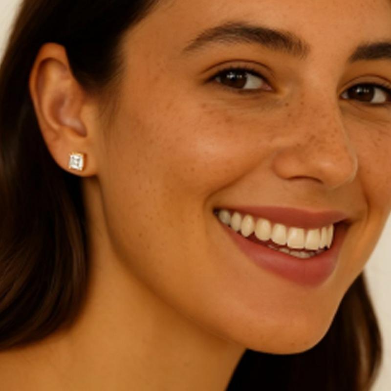 Stainless Steel Vacuum Plated 18K Zirconia Square Stud Earrings Small Sugar Cube Earrings Hypoallergenic Fashion Jewelry