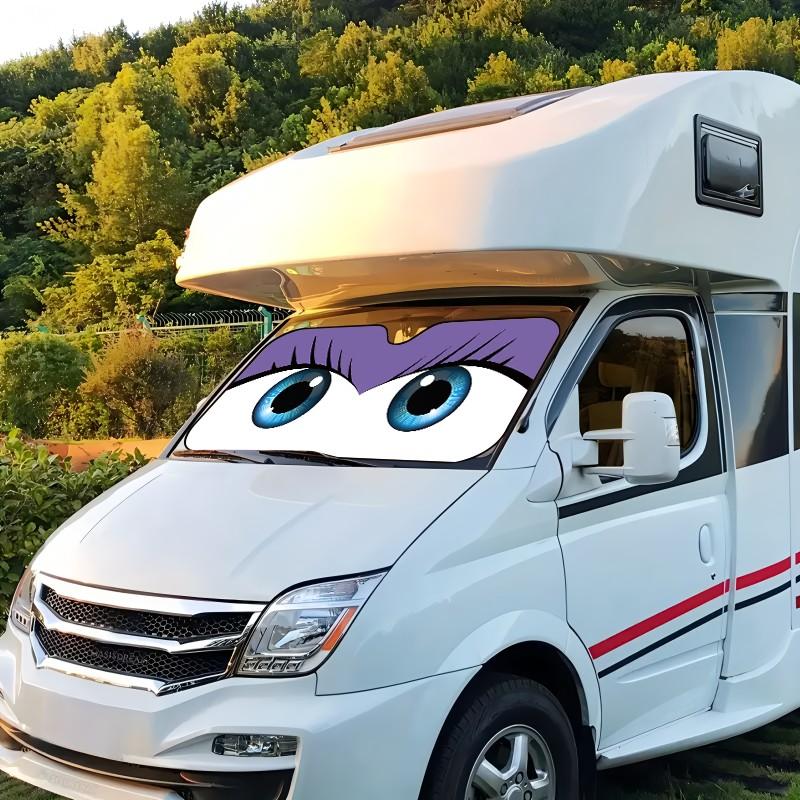 Creative Cartoon Eyes Car Sunshade, UV Protection, Foldable, Polyester, Fits RV and Suv, Front Windshield Protector, All Seasons
