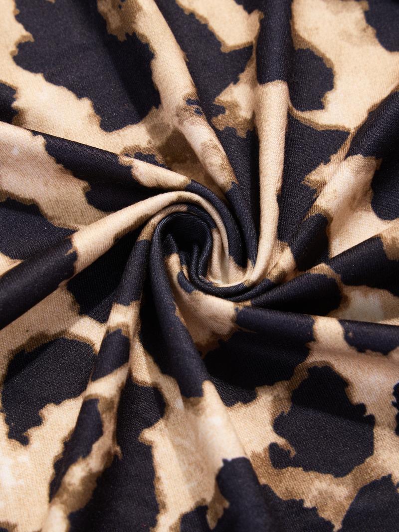 Plus Size Christmas Women's Clothing Women's Leopard Print Dress, Elegant Classy Flattering Slim Fit High-Waisted Long Sleeve Mini Dress, Fall & Winter Fashion, Plus Size V-Neck Cocktail Party Wear