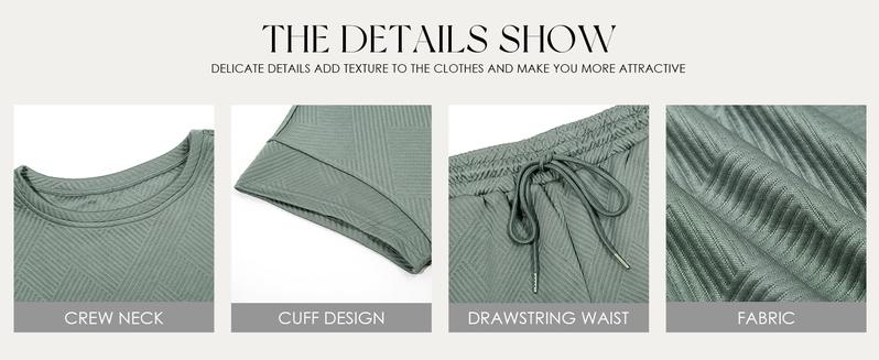 Fisoew Womens 2 Piece Outfits Sweatsuit Short Sleeve Tops and Drawstring Waist Cropped Wide Leg Pants Loungewear Sets