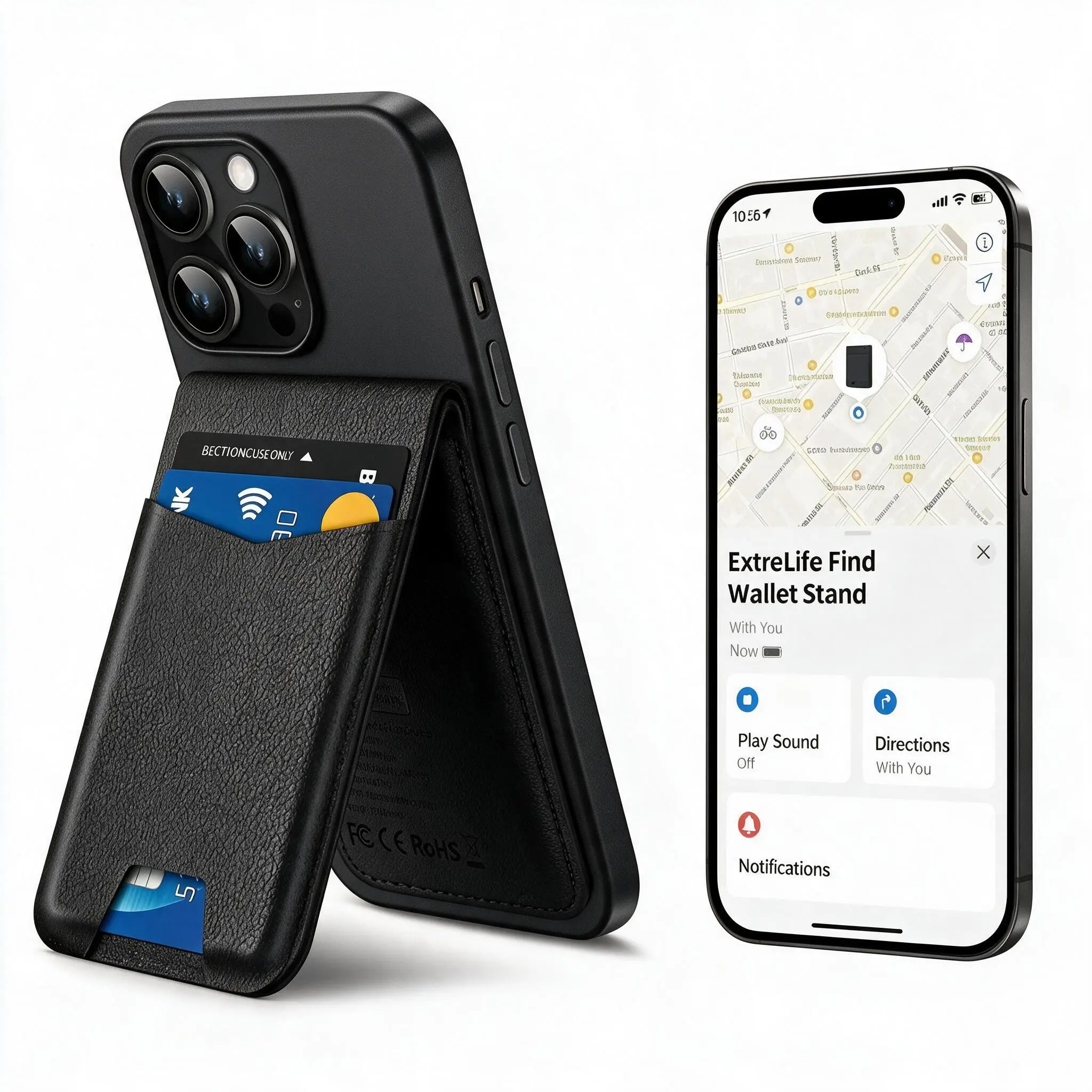 For Magsafe Wallet, Works with Apple Find My(only iOS), Strongest Magnetic Wallet for iPhone 17/16/15/14/13/12 Series, Magnetic Card Holder with Adjustable Stand