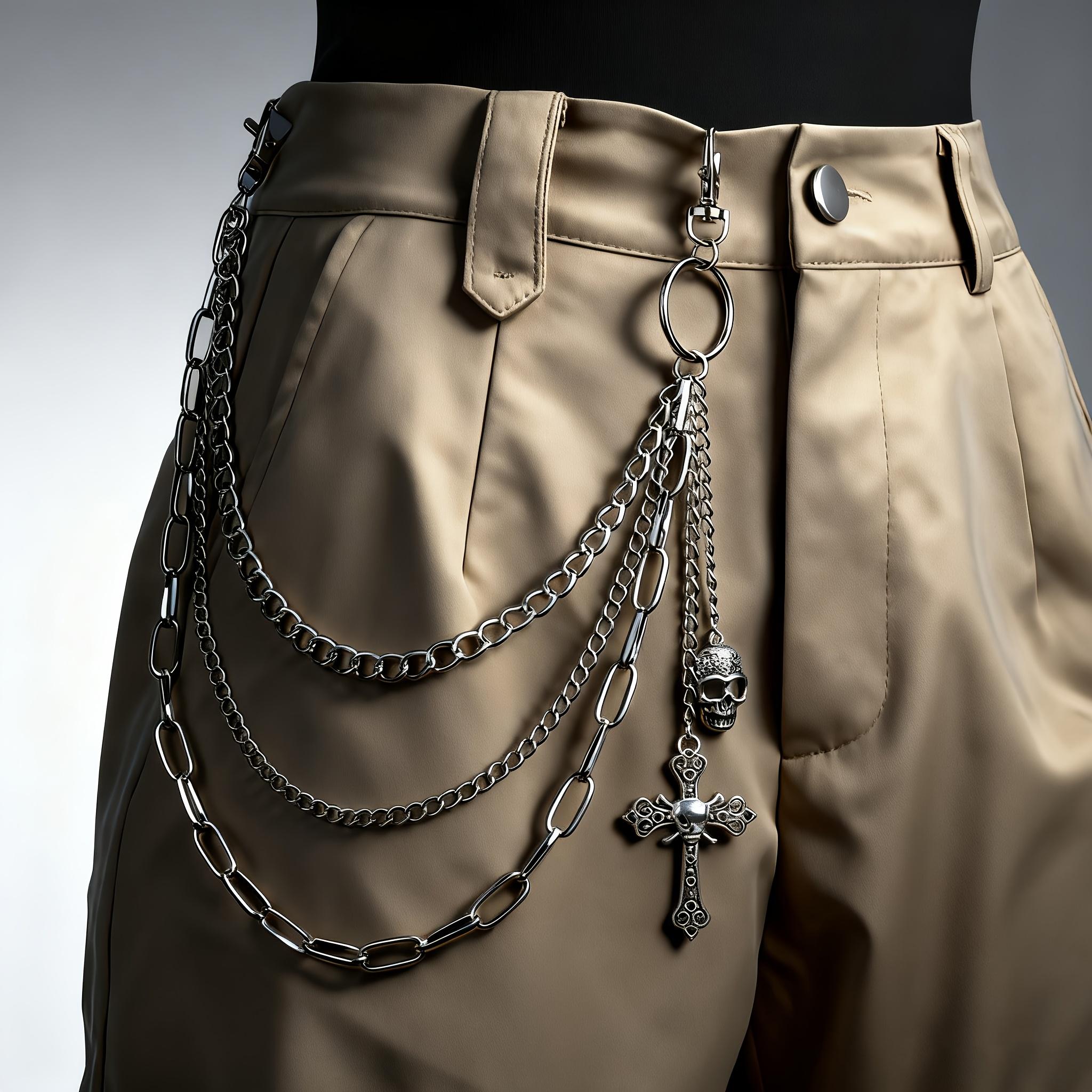 1 Gothic Skull Cross Multi-layer Pant Chain Belt, Dark Style for Party & Daily Fashion, Unisex Design