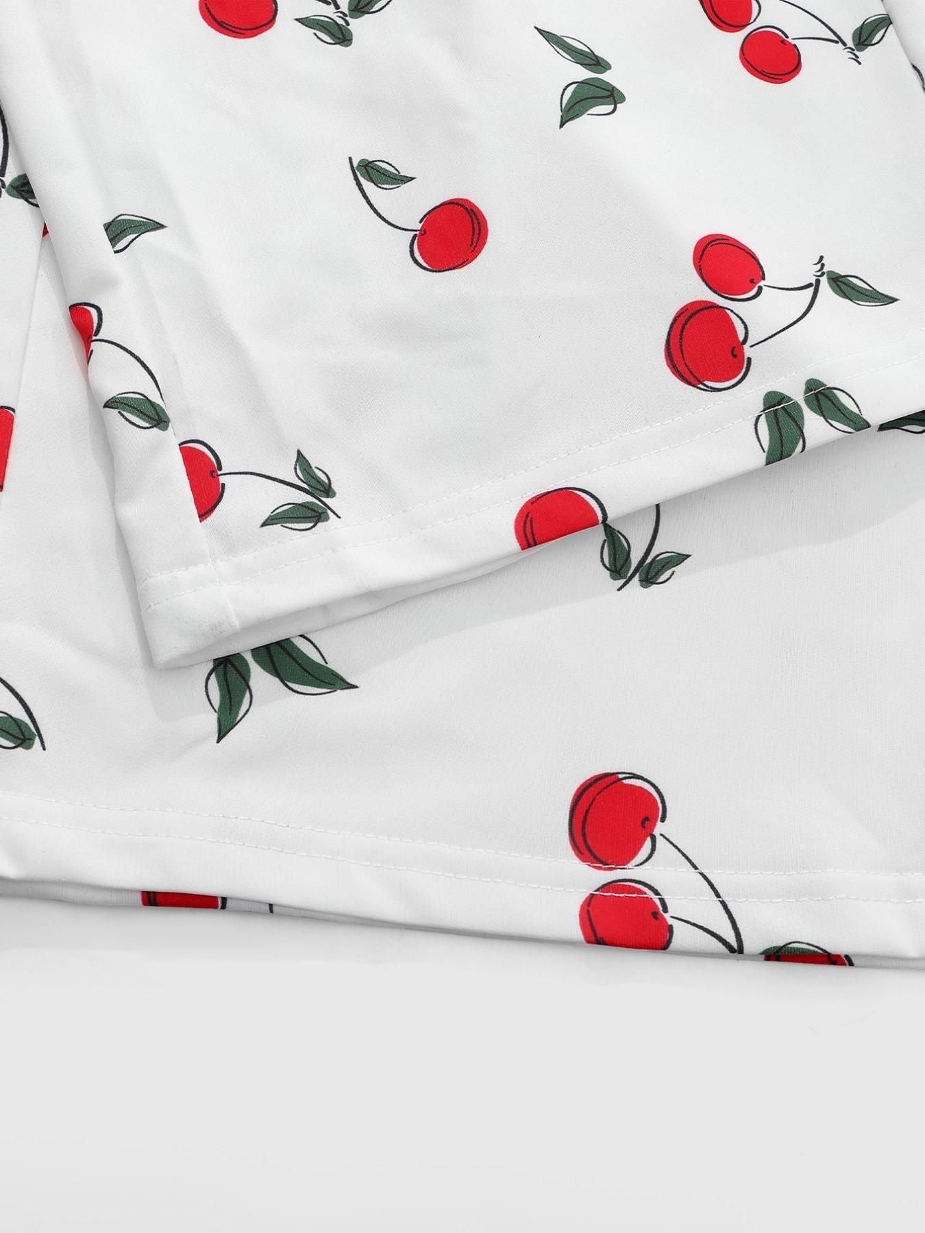 Women's Cherry Print High Waist Wide Leg Pants, Casual Elastic Waist Loose Trousers, Y2K Cute Graphic Bottoms for Daily Wear, Streetwear & Summer Outfits