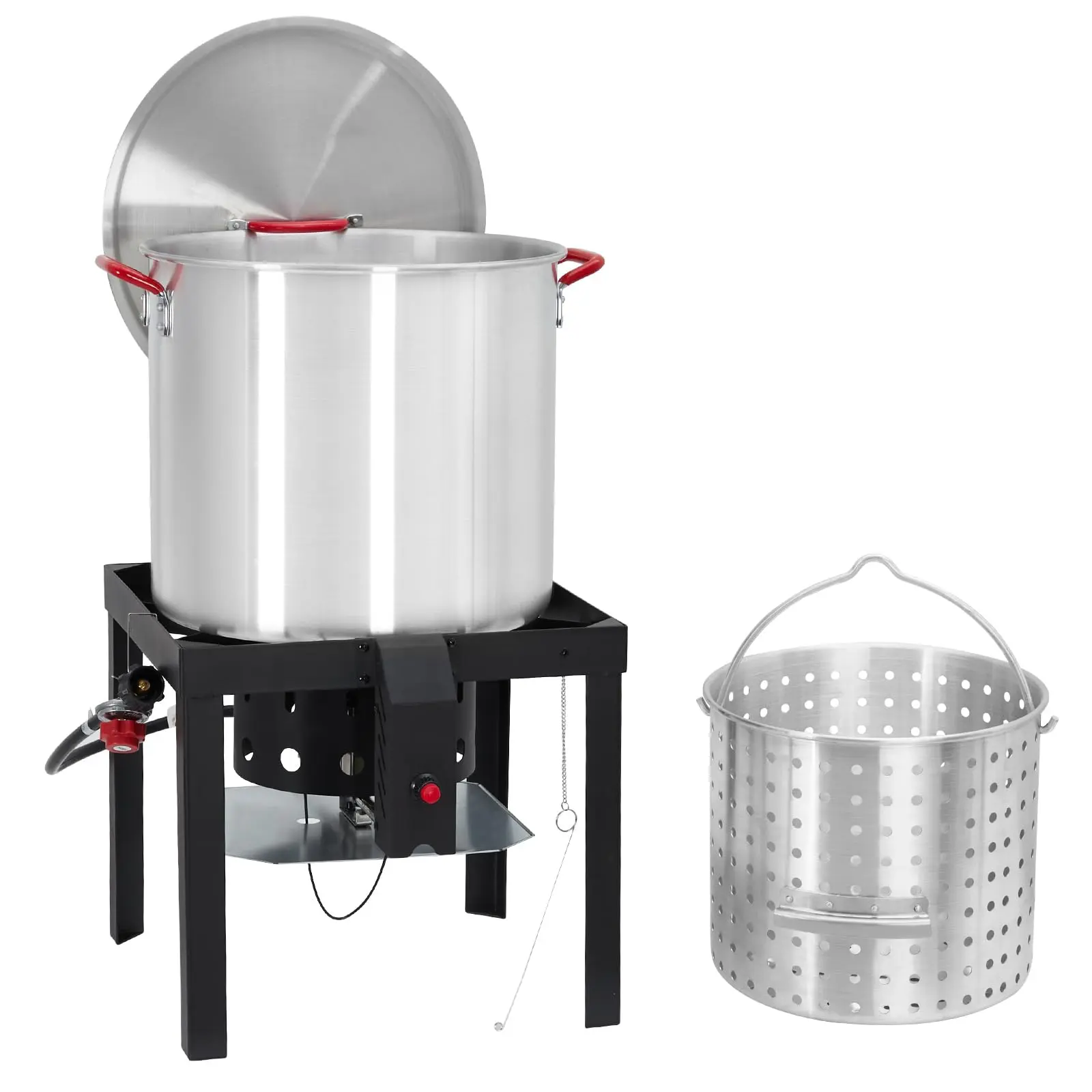 Heavy-Duty 100QT Aluminum Outdoor Turkey Fryer Kit – Seafood Boil Pot with Basket & Strainer, 110,000 BTU Propane Igniter, 10 PSI Controller – Ideal for Crawfish, Crab, Shrimp, Fish Fry, and Backyard Cooking