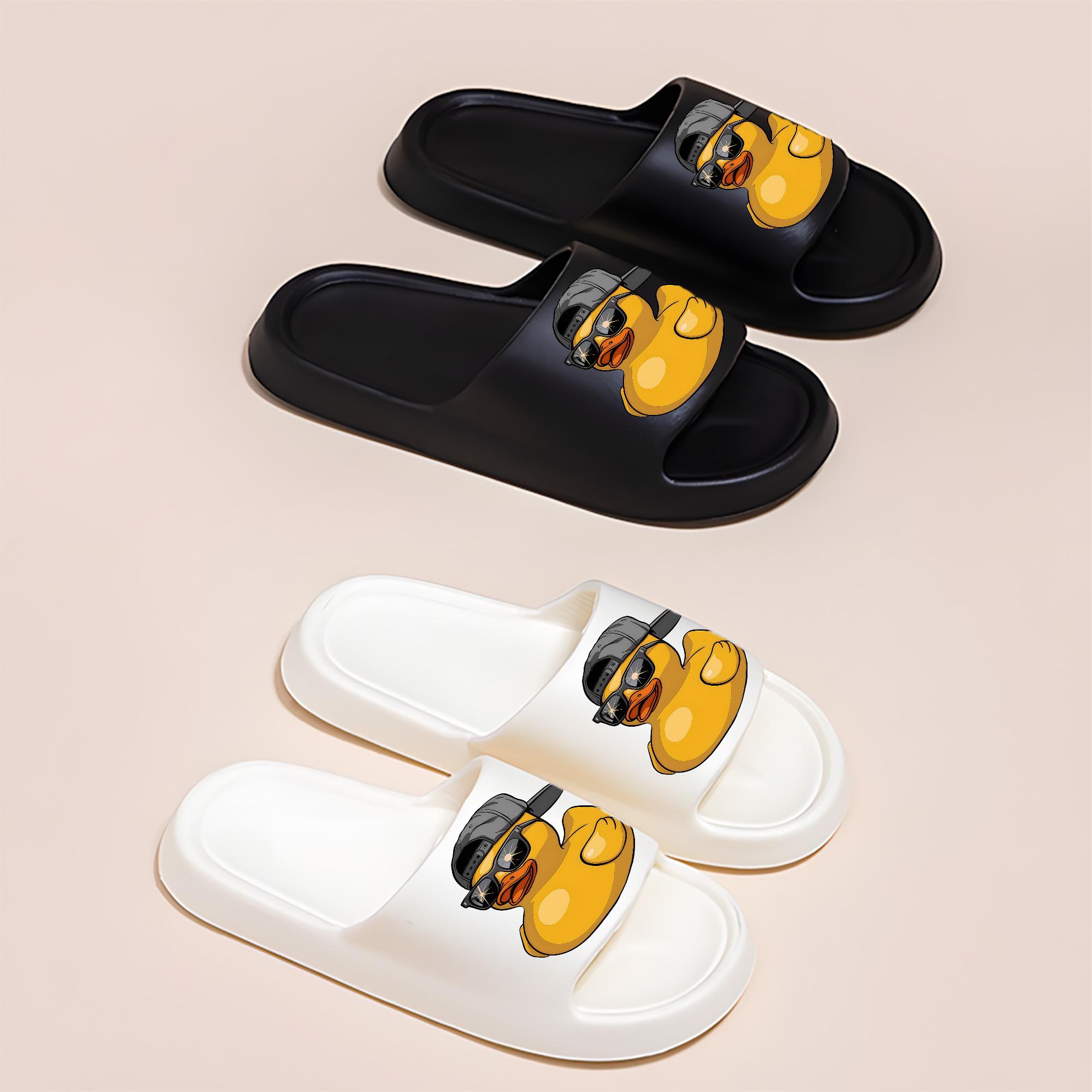 Cartoon Rubber Duck Slippers with Cool Sunglasses and Baseball Cap Design for Men Women Non-slip Soft Comfortable Indoor Home Slippers