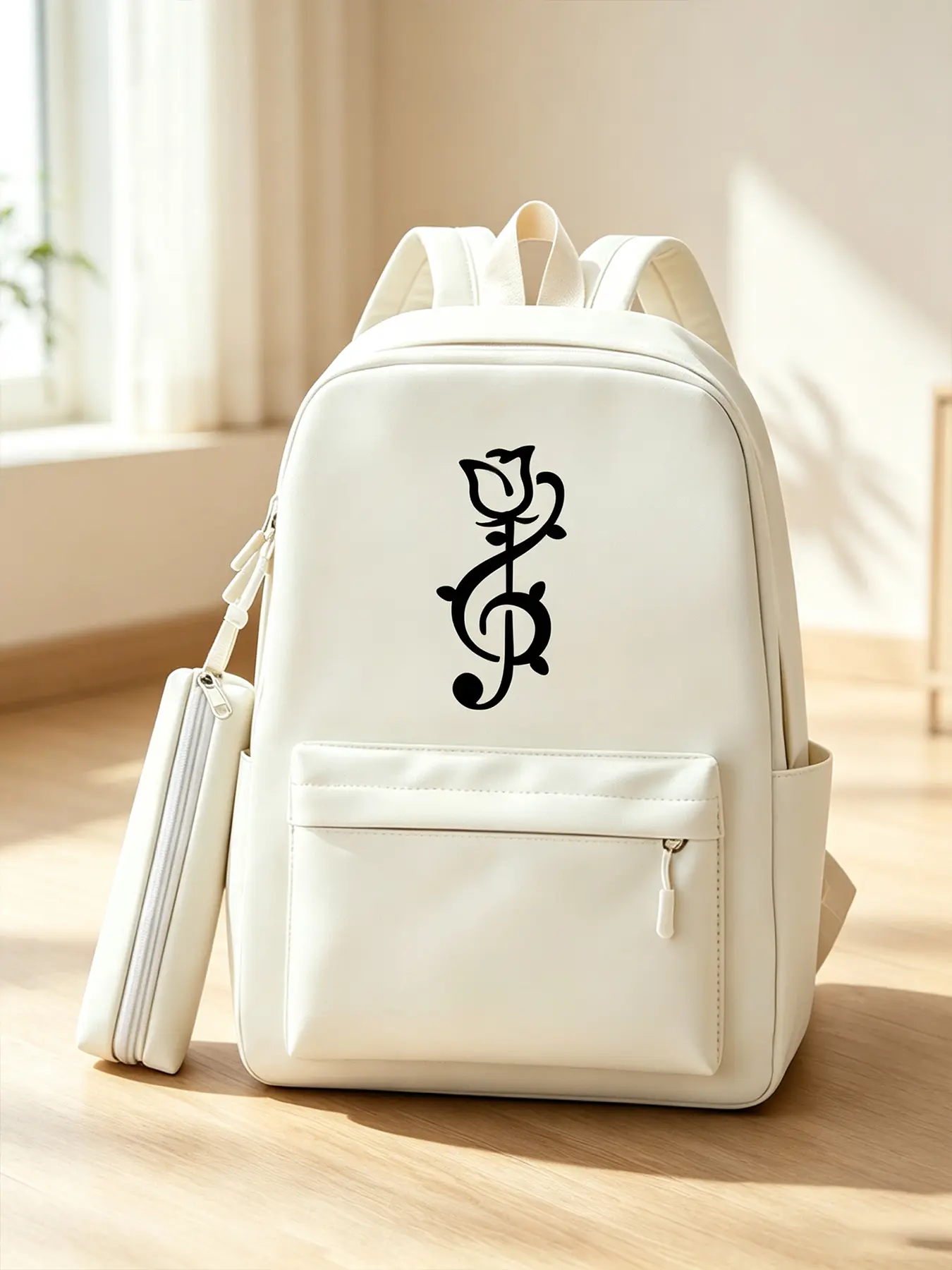 Music Note Rose Print Fashion Backpack, Unisex Large‑Capacity Laptop Backpack, Office Work Bag for Commute & Travel, Holiday Gift, Commuter Backpack