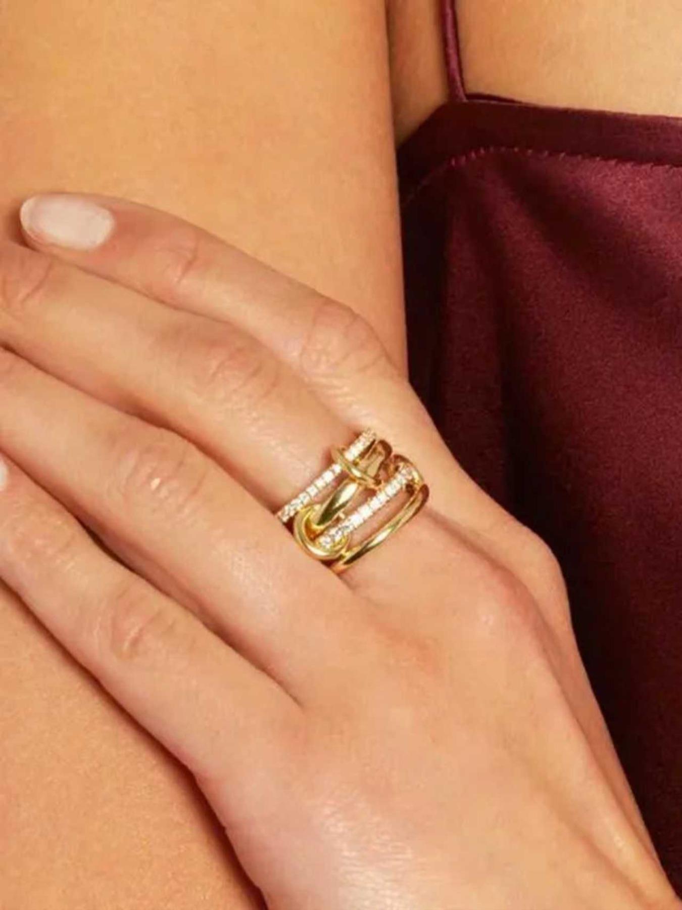 Women's Interlocking Stackable Rings, Unique Multi-Ring Mixed Metal Stacking Jewelry, Cubic Zirconia Dual Color Stack Set, Statement Multi Ring