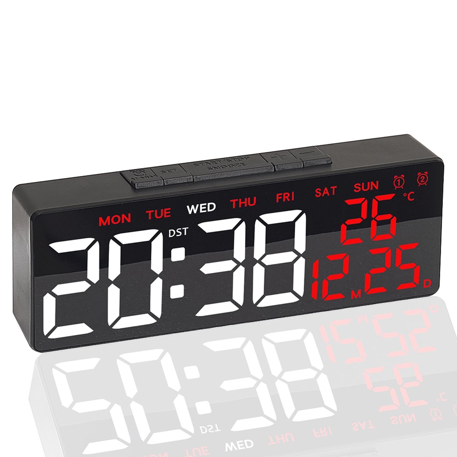 Vintage Style Practical LED Clock, Desktop Electronic Clock, Date Temperature Week Display, Modern Digital, Adjustable Brightness, Snooze, Home Office Bedroom