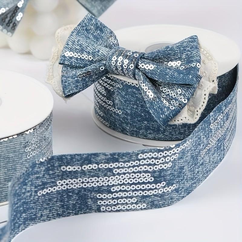 2 Yard Straight Edge Sequined Denim Lace Trim, Perfect for Bow Making, Gift Wrapping, DIY Craft Accessories, Fabric & Sequins