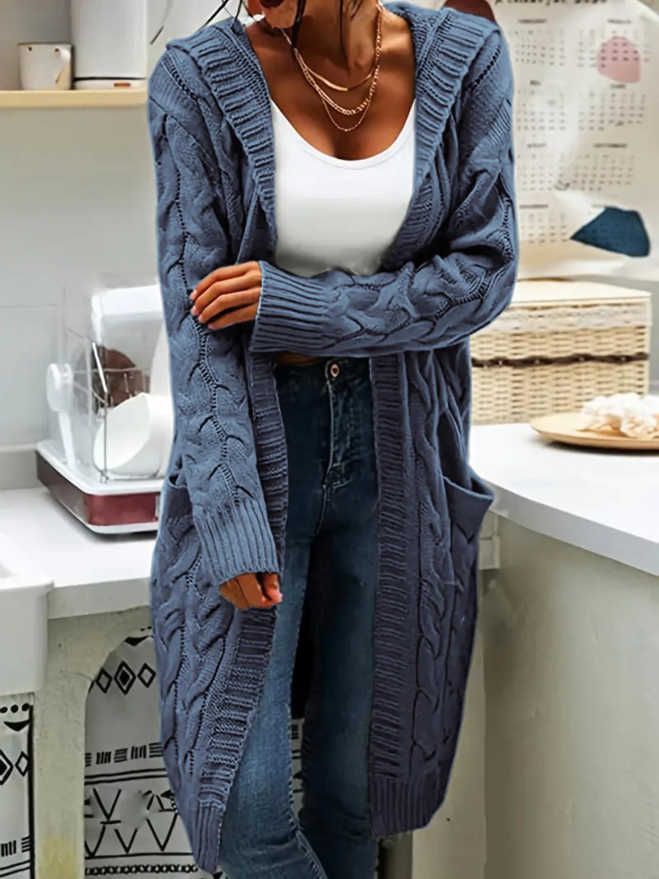 Women's Oversized Y2K Long Sleeve Cardigan, Simple Yet Chic Design, Hooded Knit Cardigan Open Front Long Sleeve Sweater Cardigan with Pockets, Perfect for Casual Wear, Comfortable & Stylish