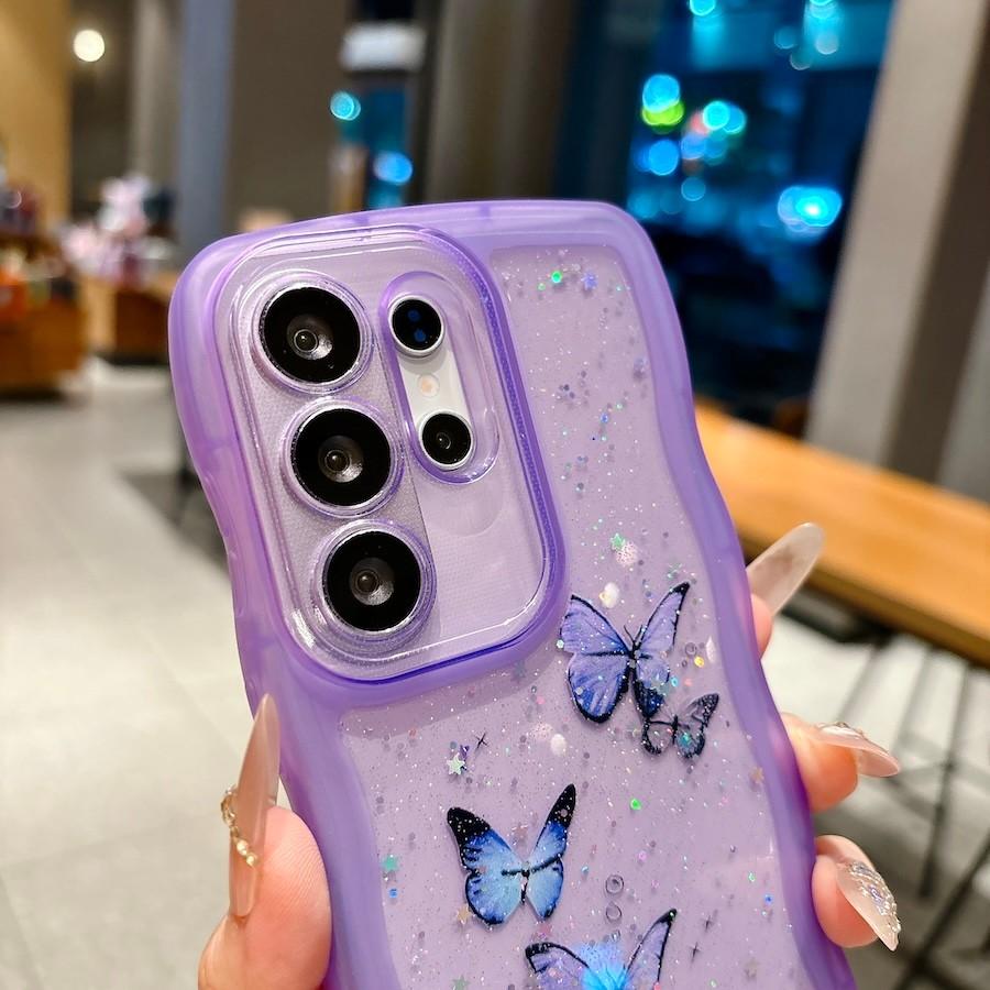 For Samsung Galaxy S26 Plus Ultra A17 A37 A57 5G Butterfly Glitter Transparent Wavy Silicone Case Shockproof Cover