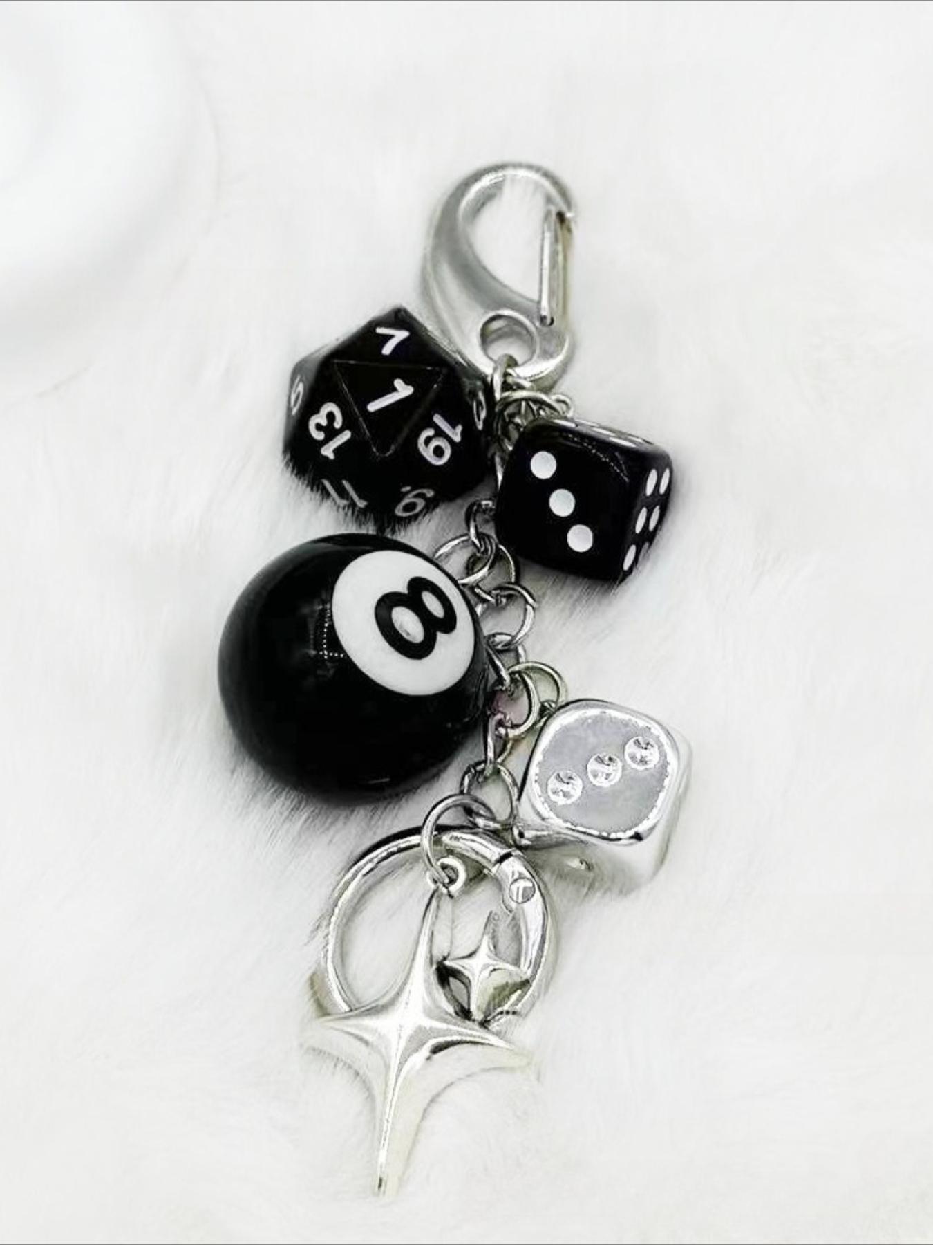 Trendy Y2K Creative Design Dice Keychain, Punk Fashion Unisex Bag Charm, Star-Shaped Pool Ball Key Ring, Unique Accessory for Men and Women, Keychain for Purse, Key Charms, Keychain Collectibles, Cool Keychains, Keyring