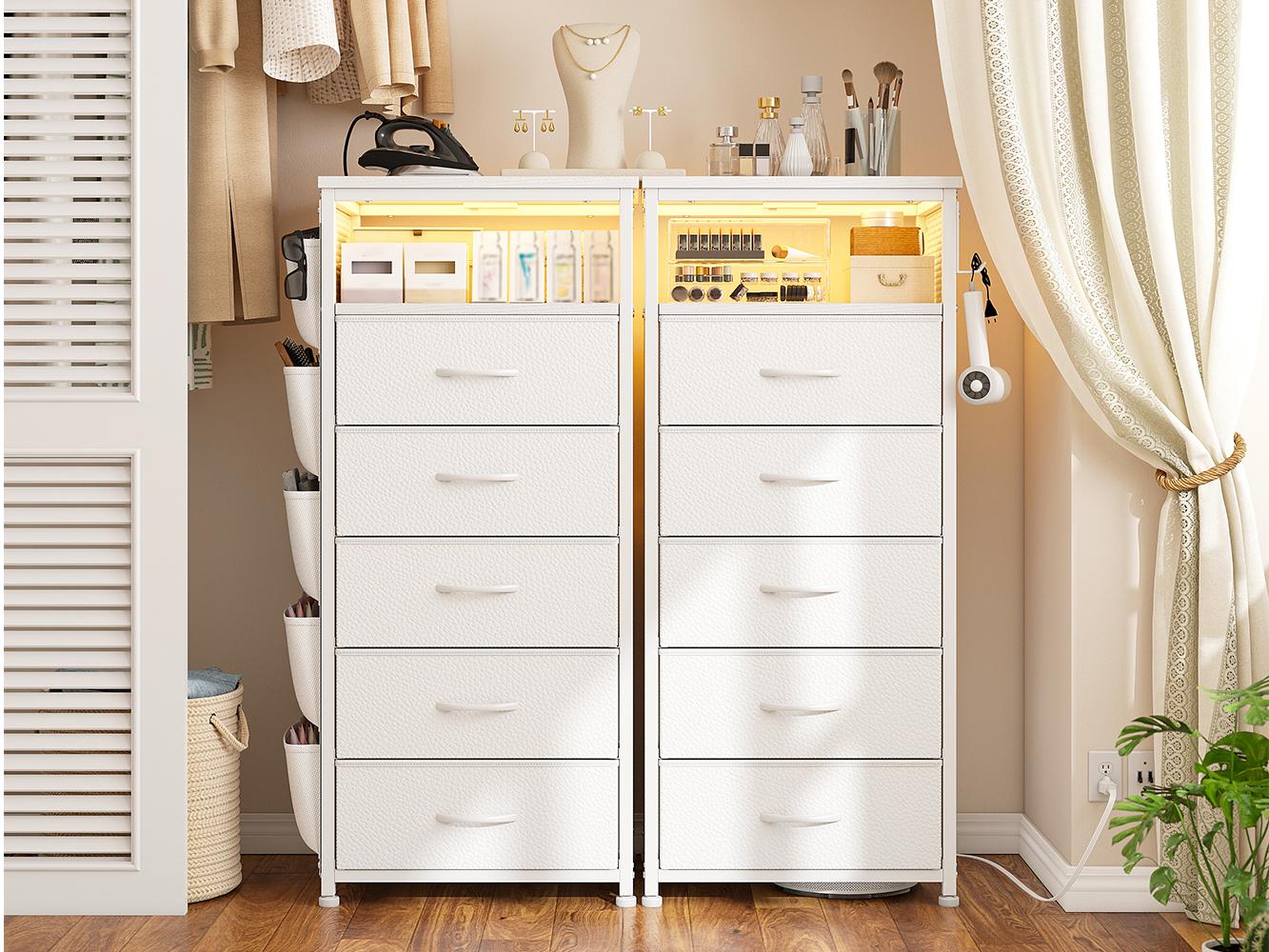 Night Stand Set 2 with Charging Station, Tall Nightstand with 5 Dresser Drawers, LED Nightstands with USB Ports & Outlets, Nightstand with Hooks, Night Stands with Storage Shelf, Bedroom Night Stand Set 2 with Charging Station, Tall Nightstand with 5 Dresser Drawers, LED Nightstands with USB Ports & Outlets, Nightstand with Hooks, Night Stands with Storage Shelf, Bedroom