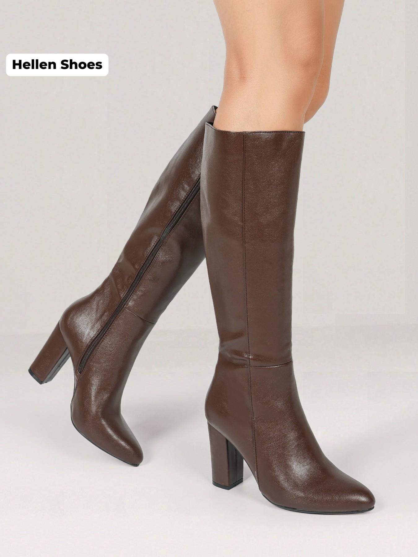Women's Solid Color Knee High Heel, Elegant Pointed Toe for Fall & Winter, Pointy Toe Boots, Women's Shoes