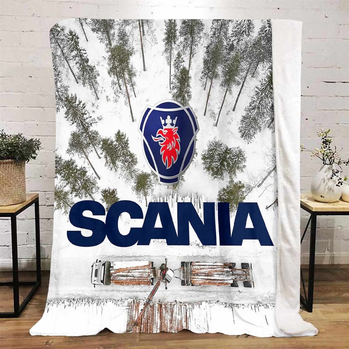 Scania Logo Printed Cute Cartoon Plush Blanket Suitable for All Seasons, Soft and Comfortable Sofa Mattress Office Outdoor Blanket Camping Travel Home Blanket Black Friday Christmas Gift B502