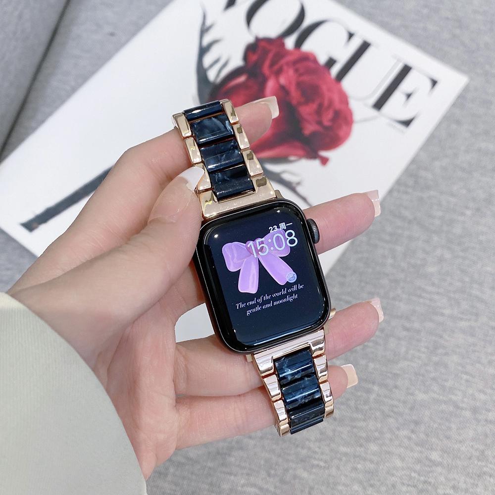 Metal Resin Band for Apple Watch Series 11/10/9/8/7/se/6/5/4, Dual Color Strap for Iwatch Ultra 49mm 46mm 45mm 44mm 42mm 41mm 40mm Smart Watch Straps Smartwatch Strap