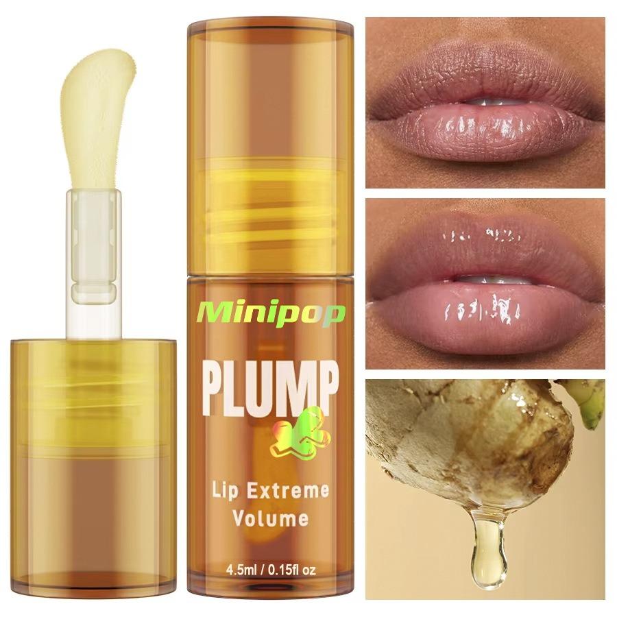 LIP PLUMP Transparent Plumping Lip Oil Lip Treatment - Extreme Lip Plumper Lip Volumizer Infused with Ginger & Chili for a Natural Tingle, Provides Deep Moisturizing & a Non-Sticky Glossy Finish