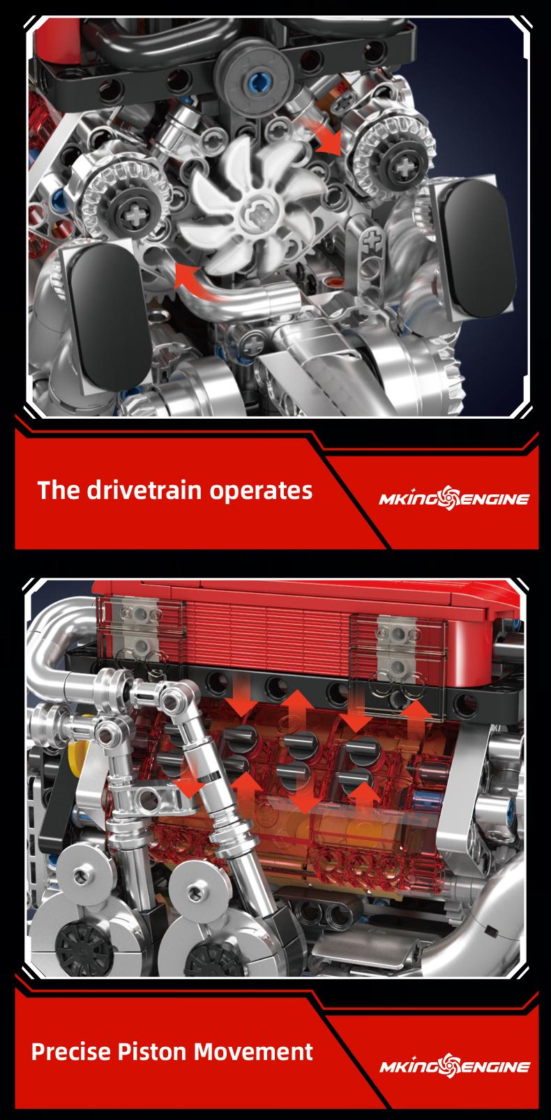 Mould King 10163 W16 Engine Red Car Motor Model That Runs Building Block Adult Kid Toy Collectibles 955 Pcs Truck Stem Construction Set