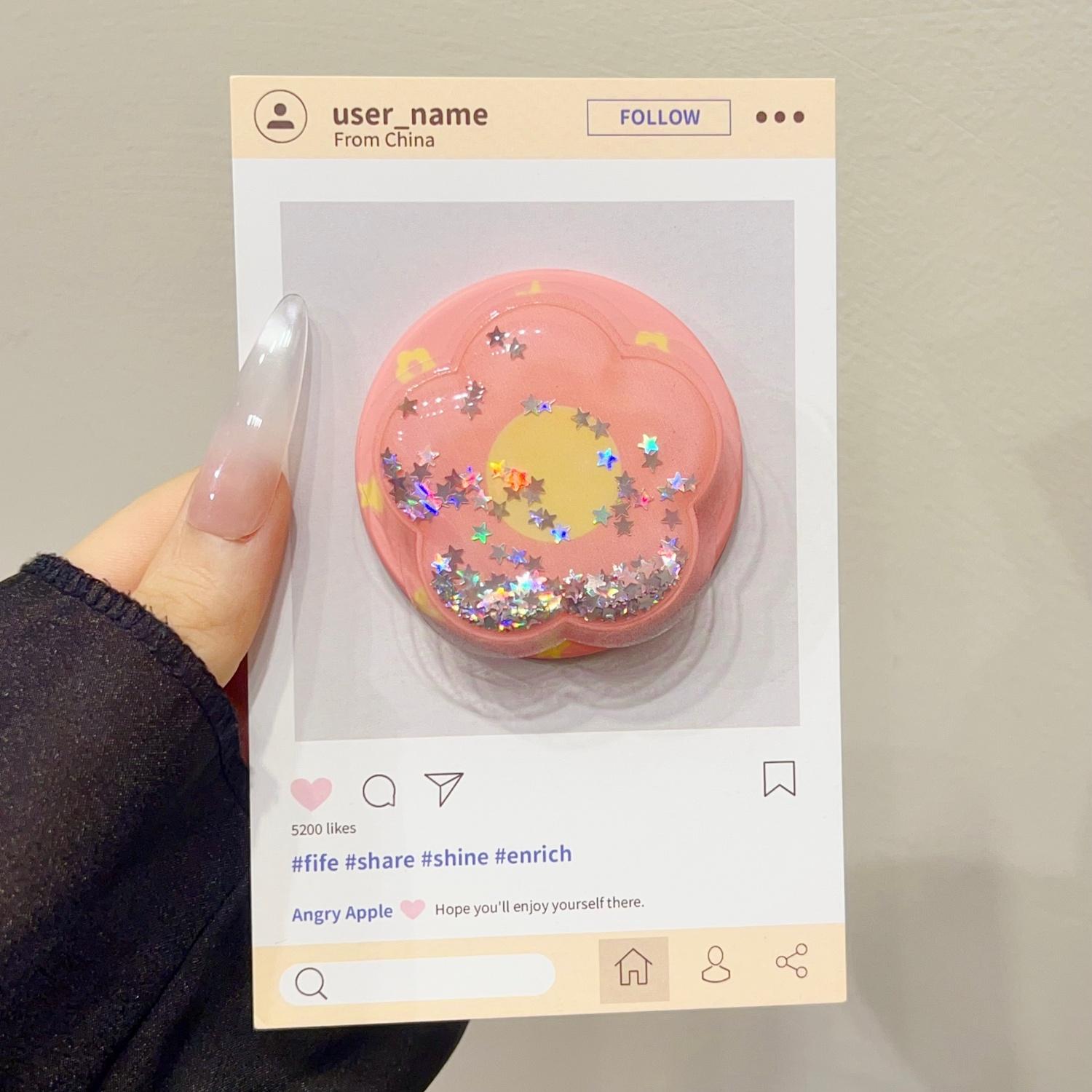 Magnetic Push-Pull Phone Stand, Sand Star Flash Style, High-End Shaking Magnetic Holder, Adjustable Stable Desktop Support, Flower Design, Magnetic Phone Grip