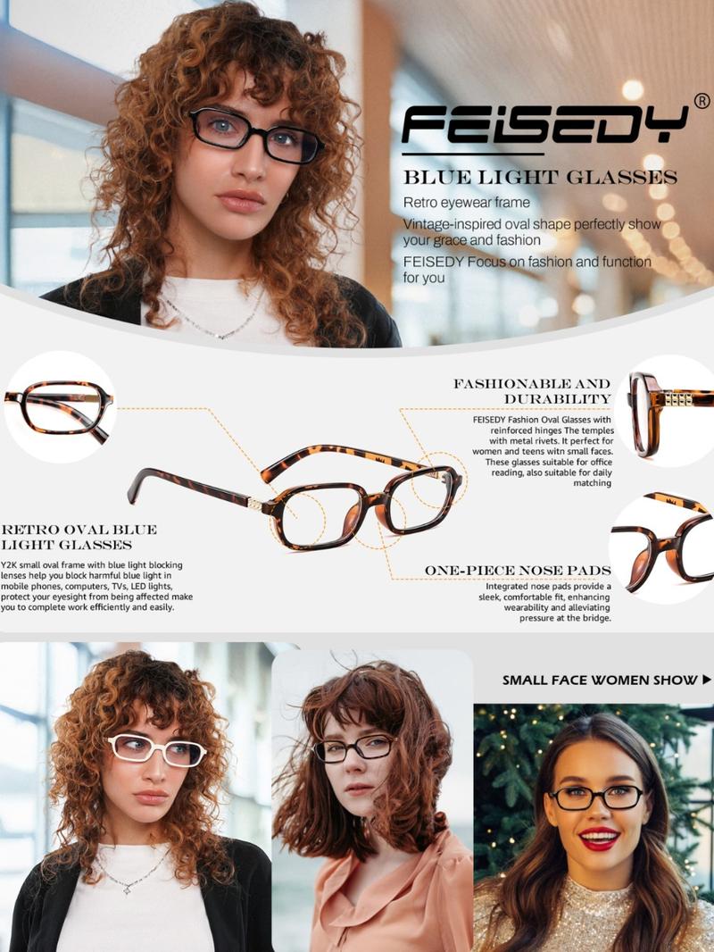 FEISEDY Fashion Rectangular Blue Light Glasses for Women Retro Small Frames Vintage Trendy 90s Square Eyeglasses B0255