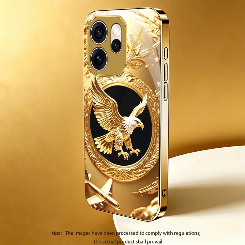 Majestic white-headed golden eagle phone case suitable for OPPO Reno2 F/Reno3 Pro 5G/Reno4/Reno4 Pro/Reno4 5G/Reno4 Pro 5G/Reno5 4G/Reno5 Pro 5G/Reno6/Reno6 5G/Reno6 Z Light luxury gold glass texture phone case