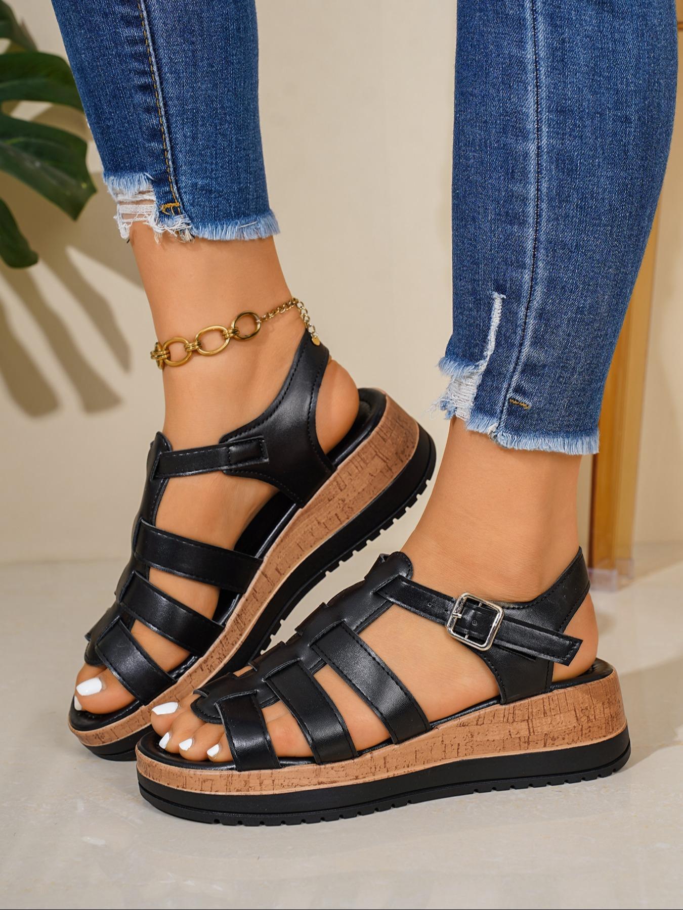 Women's Summer Casual Fashion Wedge Sandals, Waterproof Thick Sole Slip-On Shoes, Fish Mouth Design, Wholesale Large Sizes, Fashionable Wedge Shoes
