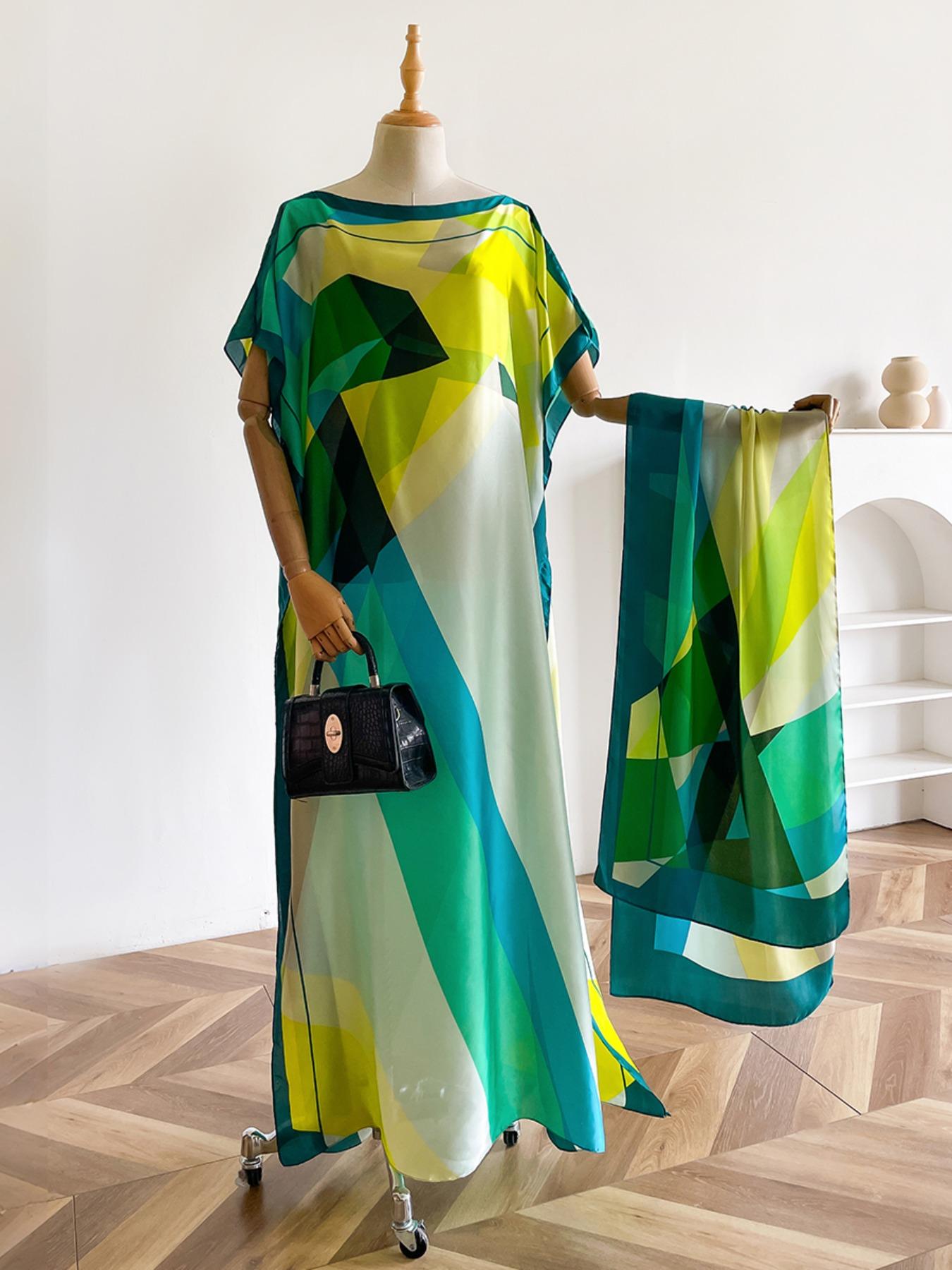 Elegant Women's Long Satin Shawl Set, Lightweight Silk Feel Boho Style Scarf, Perfect Spring & Fall Fashion Accessory, Casual Style Woven Fabric