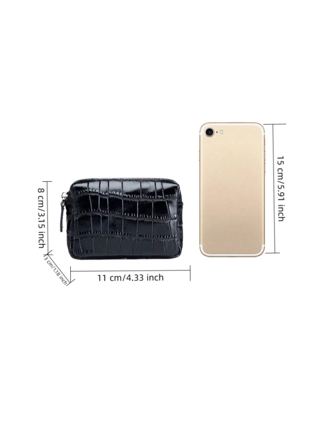Top Grain Leather Coin Purse, Multi-Functional Mini Crocodile Pattern Organizer, Fashionable Wallet for All Seasons, Compact Card Holder & Earphone Case