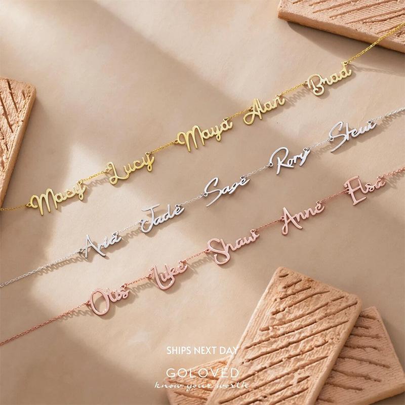 FF0014 New Store Opening |   Free Shipping | Mom Jewelry with Kids Names Multiple Names Custom Cut Necklace Personalized Gift Stainless Steel Letter Necklace For Mother's Day Anniversary Valentine's Day | Custom pendant