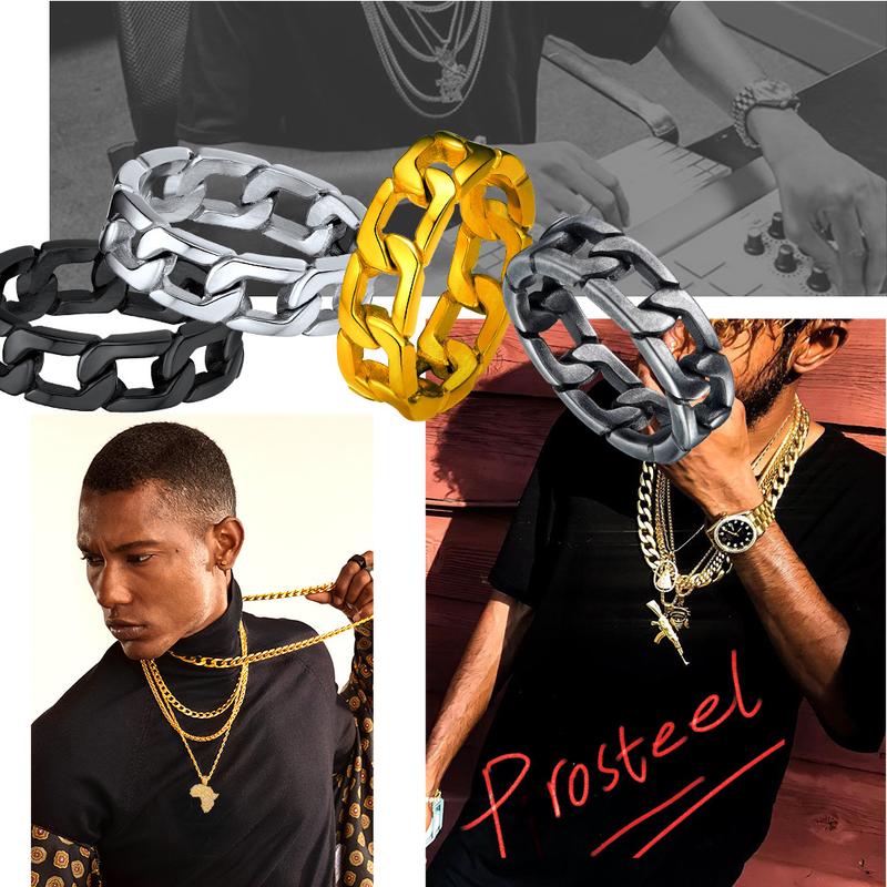 PROSTEEL Cuban Link Ring Stainless Steel Size 7-14 Thick Band Chunky Miami Chain Link Rings Unique Design Unisex Jewelry For Men Women with Gift Box