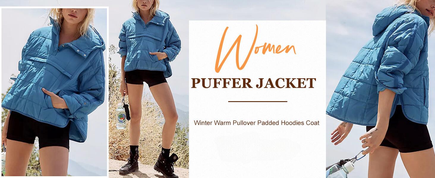 SCUSTY Women's Oversized Puffer Jacket TikTokShopBlackFriday Quilted Light Weight Pullover Hooded Padded Hoodies Winter Warm Long Sleeve Coat