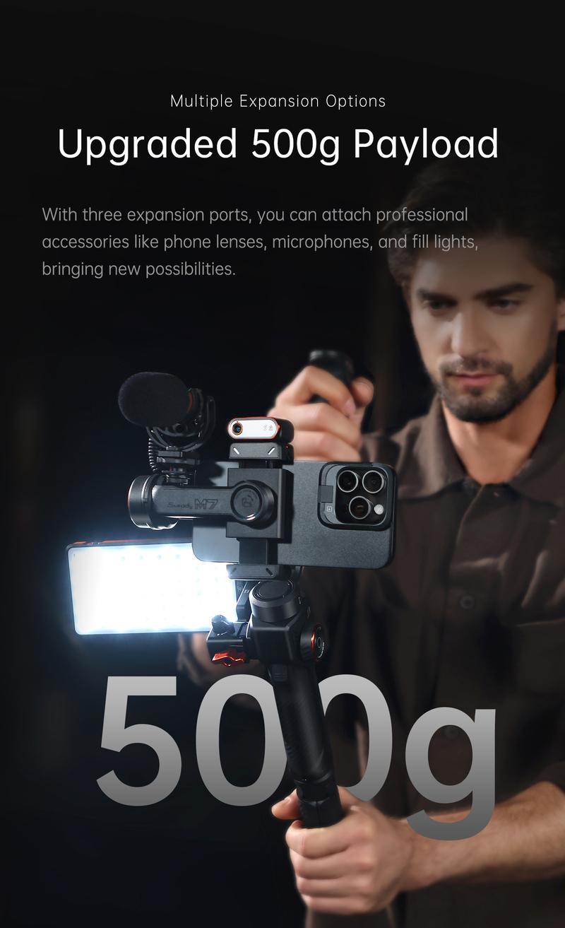 Hohem iSteady M7 Kit AI Tracking Smartphone New Gimbal Stabilizer 3-Axis with Magnetic Fill Light/AI Tracking Sensor for iPhone Android with 1/4-inch Color Tochscreen Display,Detachable Remote Controller, Max Payload 500g