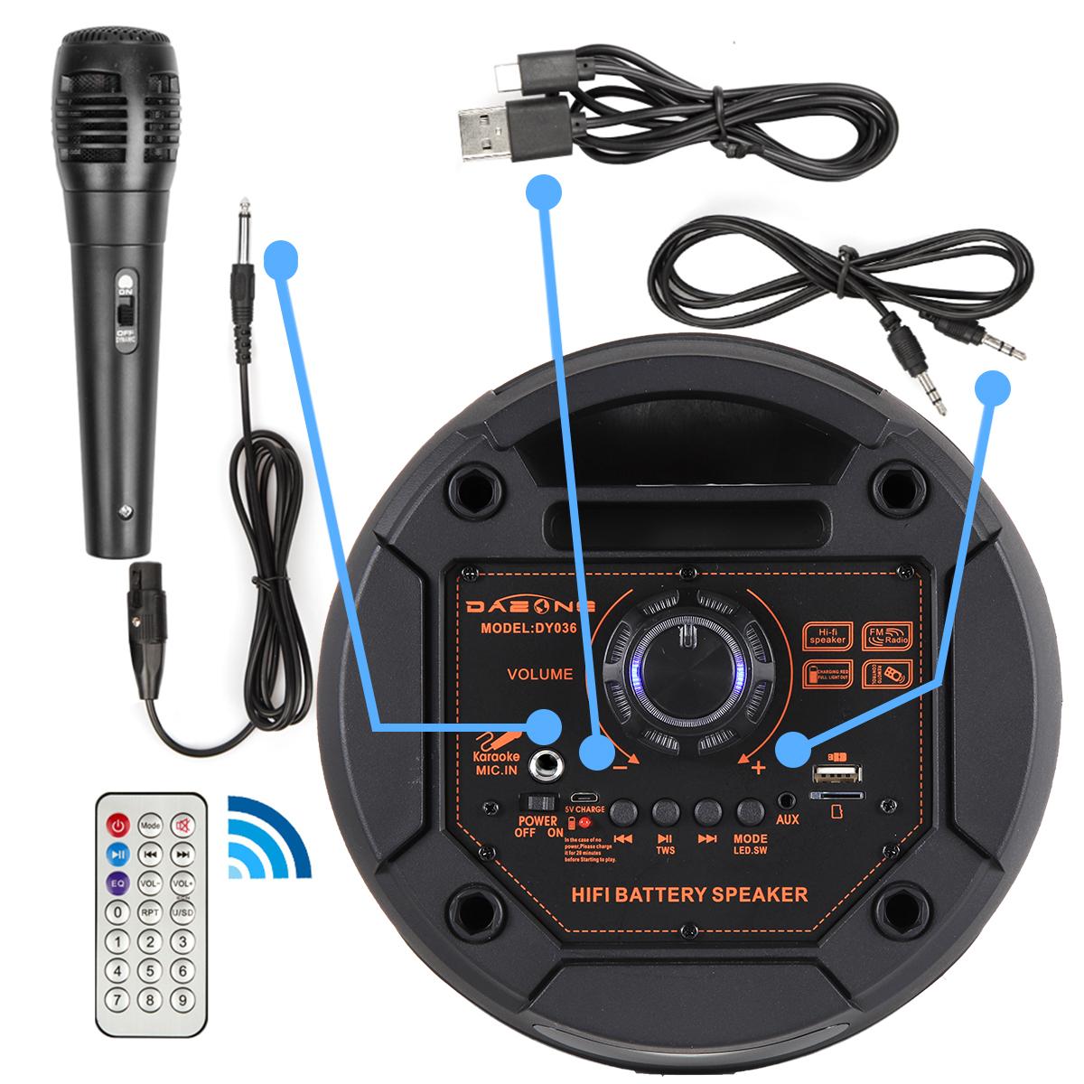 Portable Bluetooth Speaker Dual 6.5" SubWoofer Rechargeable Wireless Speaker Party Sound Box AUX / TWS / FM / Remote Control / Microphone / LED Audio