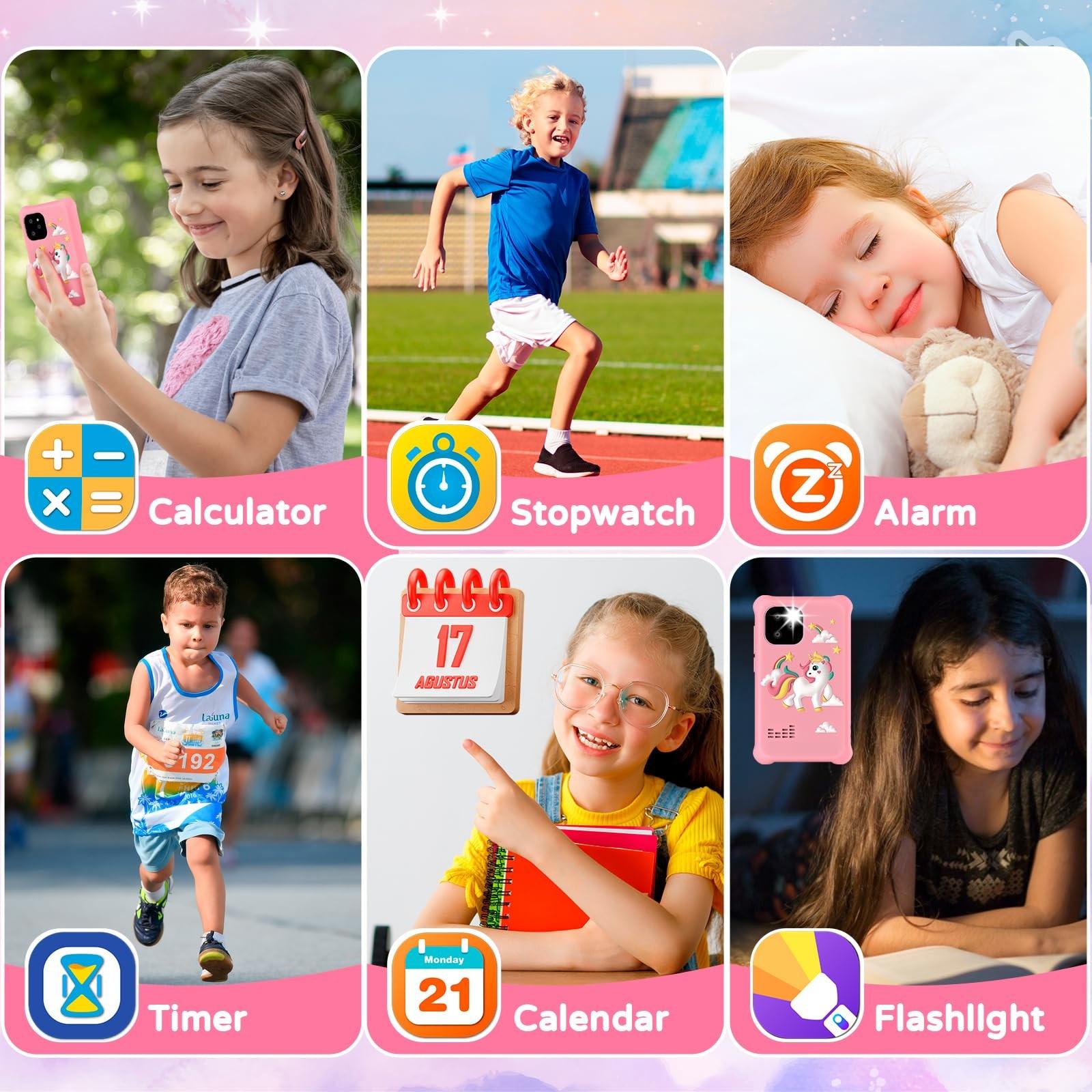 KGG Cute Cartoon Kids Mini Phone, Fun Educational Learning Toy with English Words, Puzzle Games, Music, Video, Camera, Recorder, Alarm, Flashlight, Calendar, Calculator & 12 Habit Trackers. Multifunctional Smart Electronic Toy for Students.