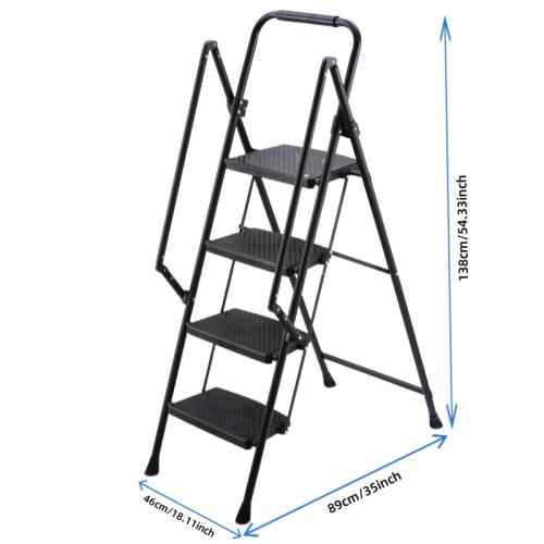 [Bellemave]4-5-step ladder, folding ladder stool, with anti slip wide pedals, steel ladder, with safety anti slip handle, lightweight 300 pound portable steel ladder stool in black