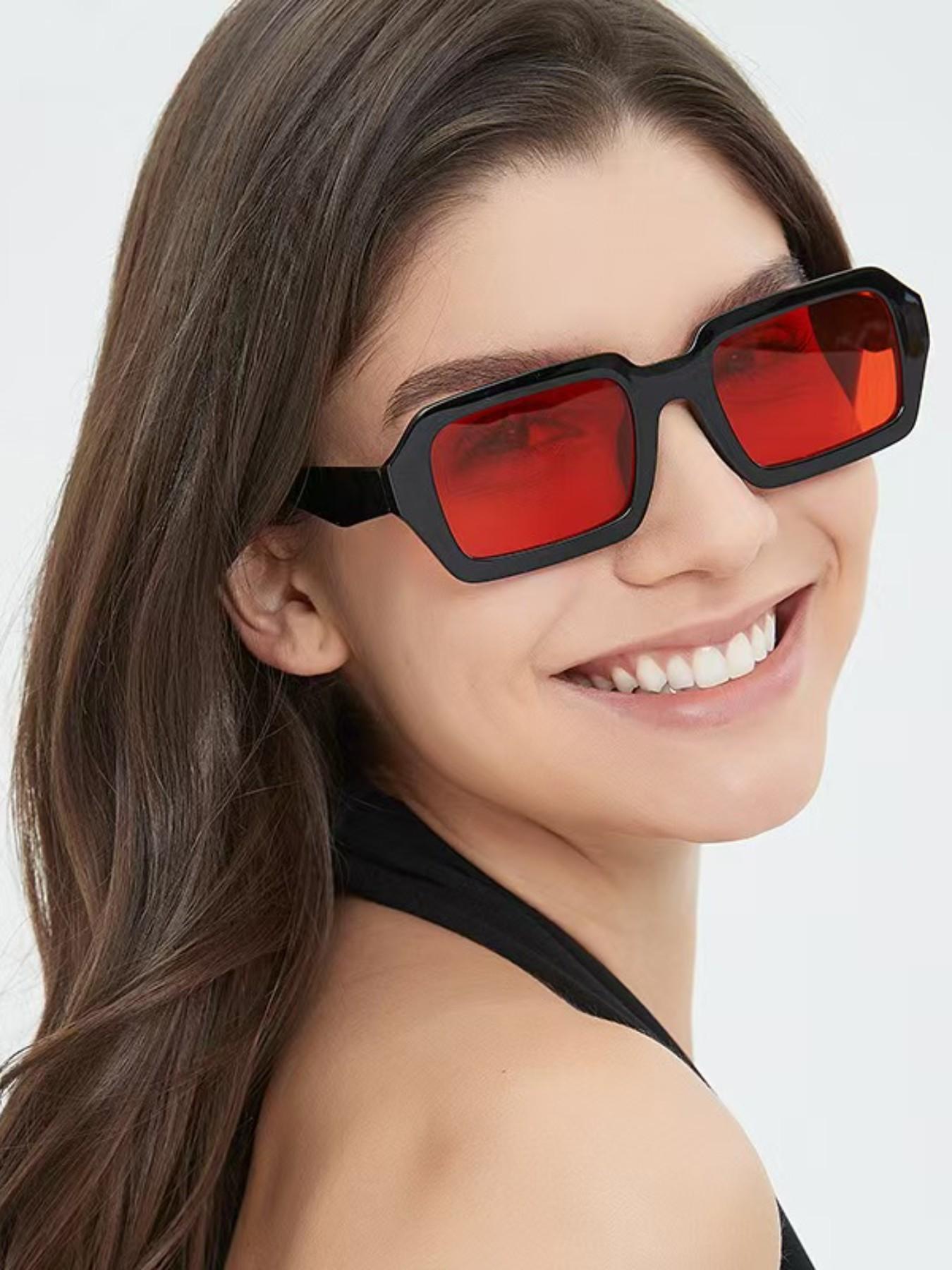 Neutral Rectangular Fashion Glasses, Elegant Simple Design, Perfect for Family Outing, Travel, Festivals, Driving, Beach, Music Festivals