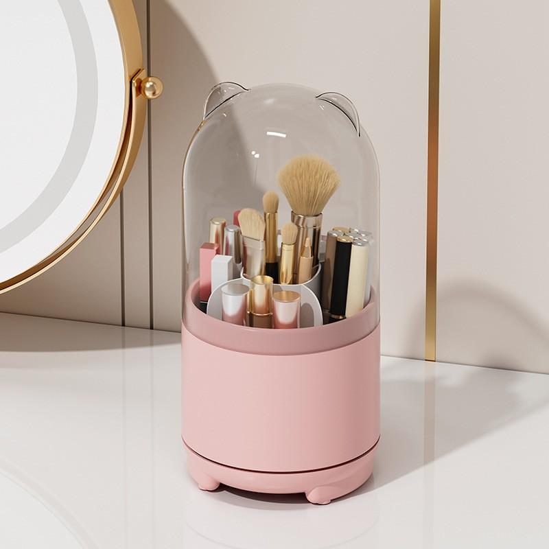 Rotating Makeup Brush Storage Box, Dustproof Beauty Brush Holder, Eyeshadow Brush Powder Brush Desktop Brow Pencil Eyeliner Pen Organizer