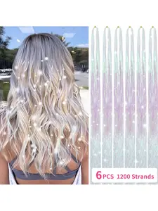 6 pcs Hair Tinsel,Hair Tinsel Kit for Women And Girls Fairy Tinsel Hair Extensions Holographic Hair Tinsel Heat Resistant Colored Hair Glitter Christmas Party Festival