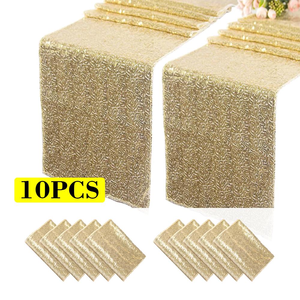 10 Pcs-12x72 Inches Sequin Table Runner, Turquoise Glitter Table Runner for Birthday Party Supplies Wedding Engagement Baby Shower Holiday Celebration Event Decorations