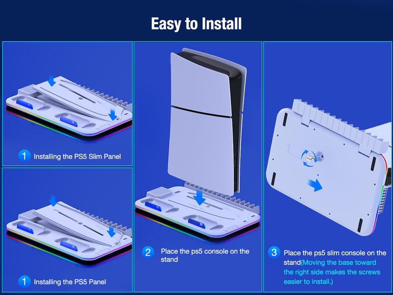 PS5 Stand and Cooling Station with Controller Charging Station for PS5 Slim, PS5 Accessories 3 Levels Cooling Fan, RGB Light, 15 Game Storage, Headset Holder for Playsation 5 Digital/Disc