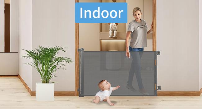 Dearlomum Retractable Baby Gate 33" Tall Extends up to 55" 71" 118" 168" 197" Wide Child Safety Gate for Doorways Stairs Hallways Indoor Outdoor Infant Mesh Dog Gate