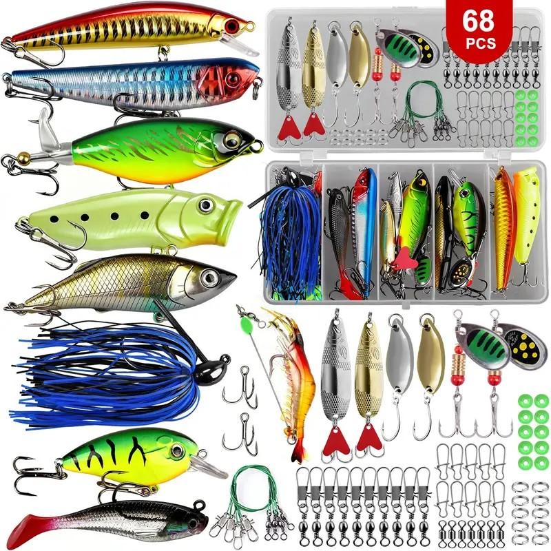 Multi-Style Hard Bait Lure Set, Artificial Fishing Lures Kit with Multi-Section Fish, Minnow, Crankbait, Pencil, Popper, Frog and Topwater Crank Baits, Fishing Tackle, Fishing Equipment, Outdoor Fishing Equipment
