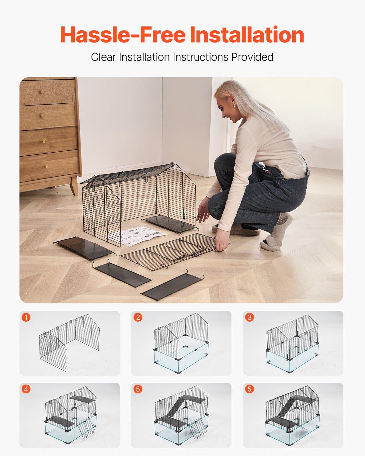 fathersdaygift  VEVOR Hamster Cage, 360 Viewing Transparent Hamster Habitats, Small Animal Cage, 22.8x 15x 21.3 in, Ventilated Pet Mouse Cages with Water Bottle, Portable Hamster House for Rats, Guinea Pigs