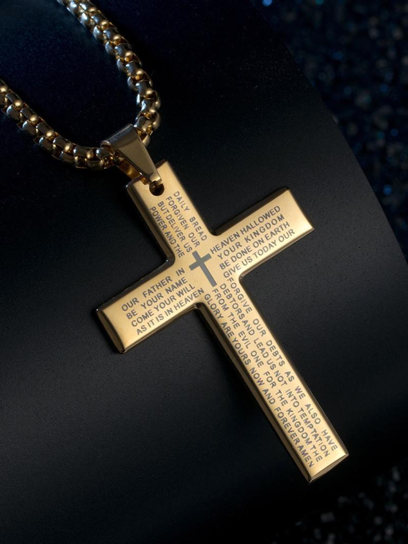 Stainless Steel Cross Pendant Necklace with Bible Verse Engraving, Unisex Jewelry with 24 Inch Chain, Perfect Gift for Any Occasion